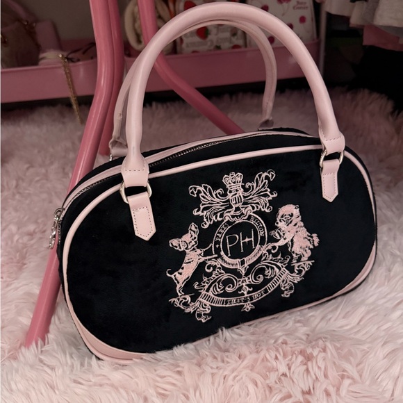 Paris Hilton Velour Satchel/Crossbody (Pink & Black) Women's Handbag - Picture 3 of 6